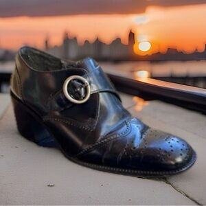 Bandolino Womens Black leather Oxford Slip On Buckle Pumps Goth Shoes 5